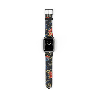 Floral Tattoo Pattern Watch Band — Vintage Black & Red Apple Watch Strap - DIGITAL X