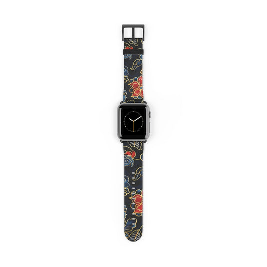Floral Tattoo Pattern Watch Band — Vintage Black & Red Apple Watch Strap - DIGITAL X