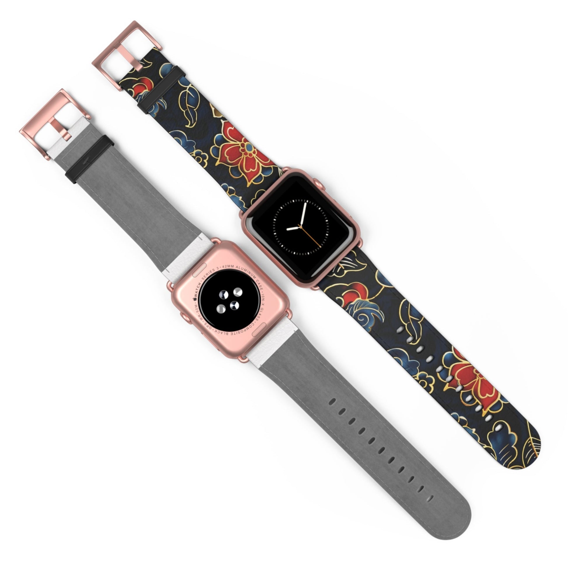 Floral Tattoo Pattern Watch Band — Vintage Black & Red Apple Watch Strap - DIGITAL X