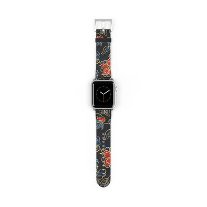 Floral Tattoo Pattern Watch Band — Vintage Black & Red Apple Watch Strap - DIGITAL X