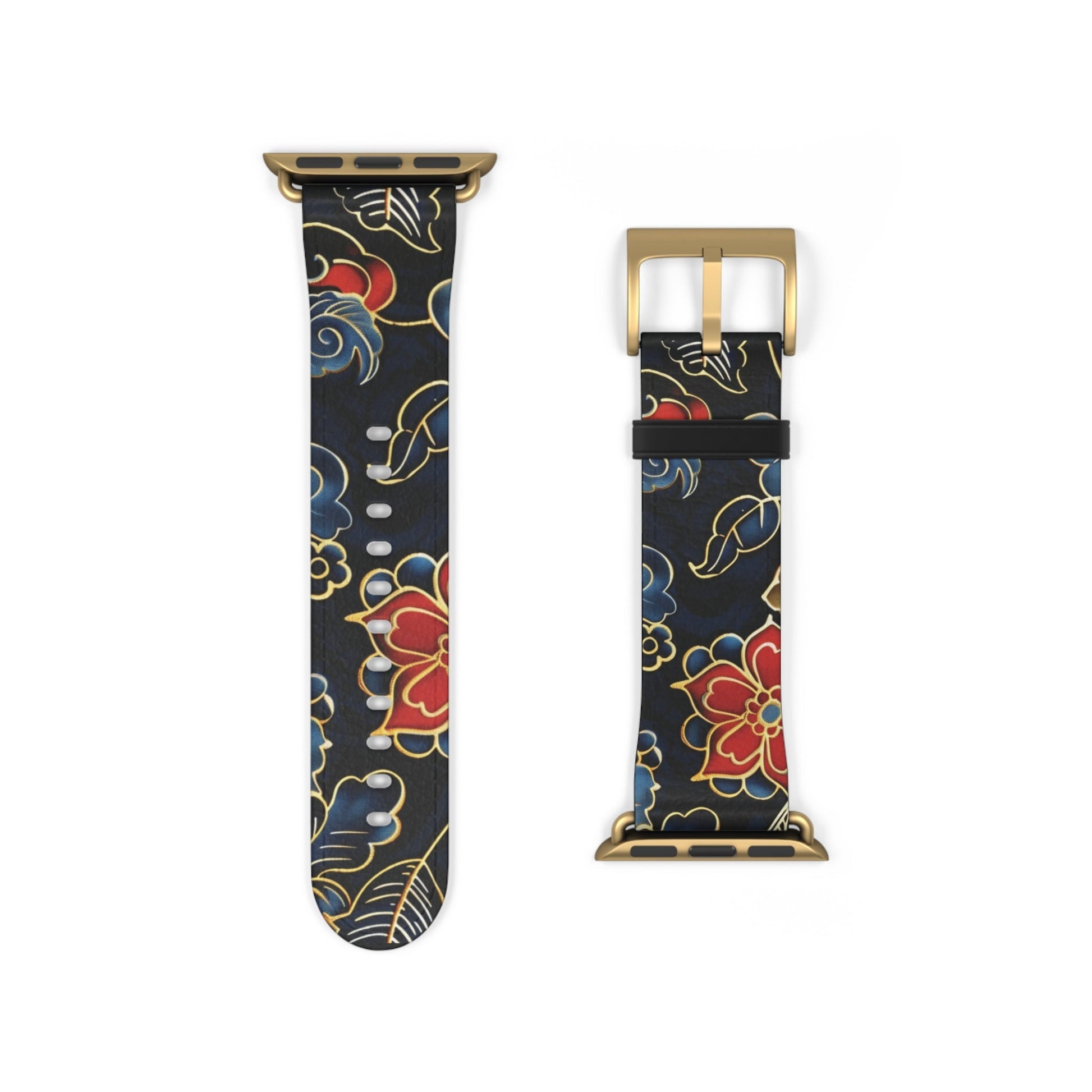 Floral Tattoo Pattern Watch Band — Vintage Black & Red Apple Watch Strap - DIGITAL X