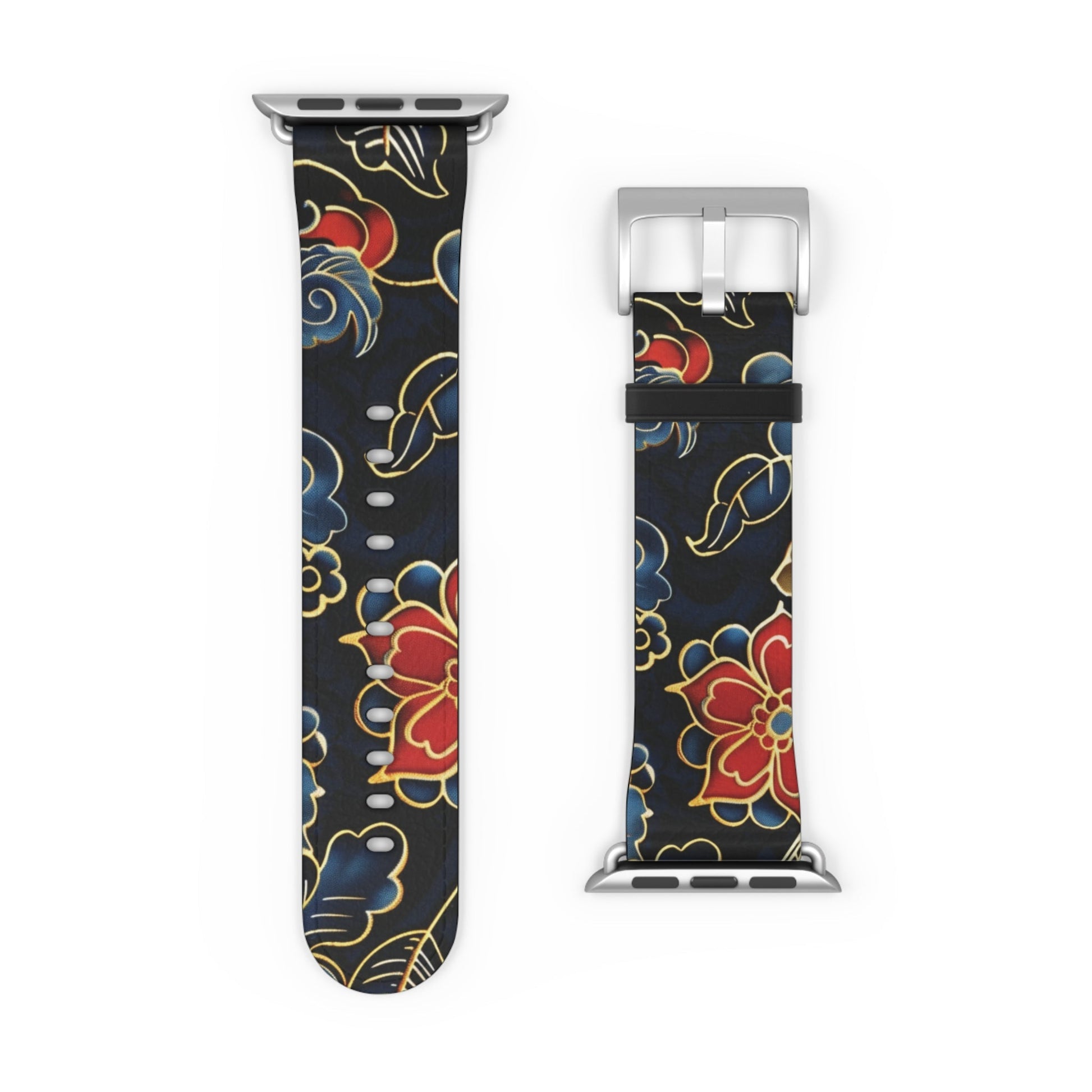 Floral Tattoo Pattern Watch Band — Vintage Black & Red Apple Watch Strap - DIGITAL X