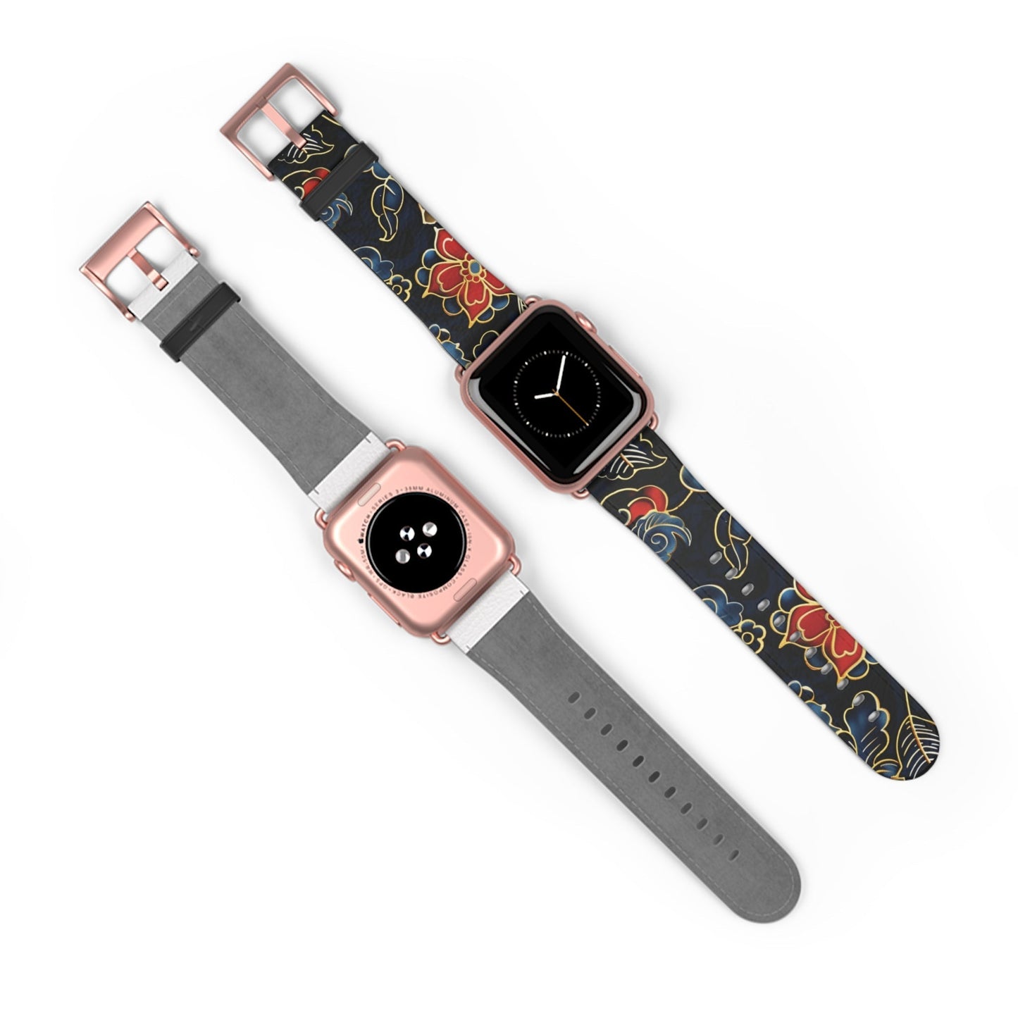 Floral Tattoo Pattern Watch Band — Vintage Black & Red Apple Watch Strap - DIGITAL X