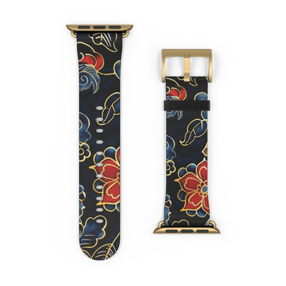 Floral Tattoo Pattern Watch Band — Vintage Black & Red Apple Watch Strap - DIGITAL X