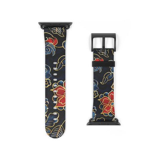 Floral Tattoo Pattern Watch Band — Vintage Black & Red Apple Watch Strap - DIGITAL X