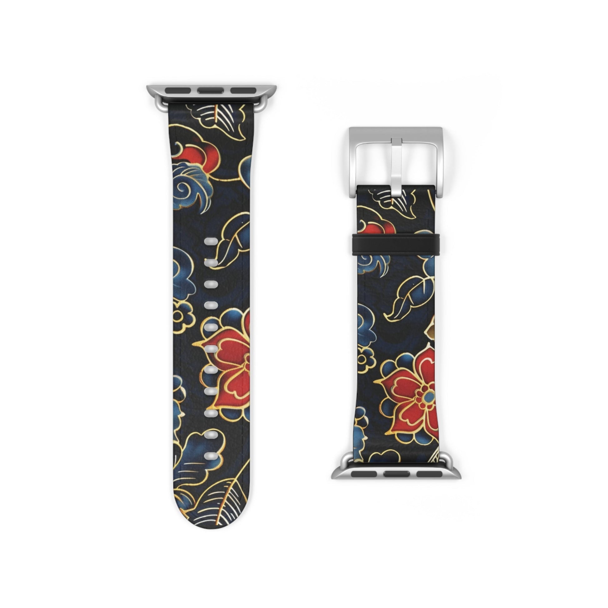 Floral Tattoo Pattern Watch Band — Vintage Black & Red Apple Watch Strap - DIGITAL X