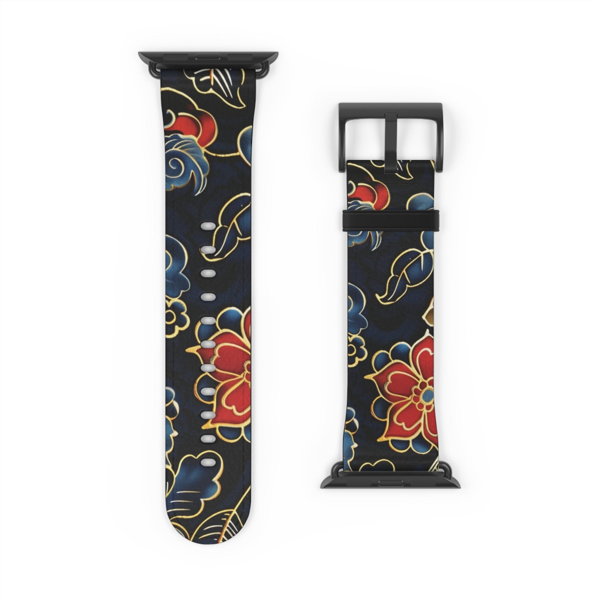 Floral Tattoo Pattern Watch Band — Vintage Black & Red Apple Watch Strap - DIGITAL X
