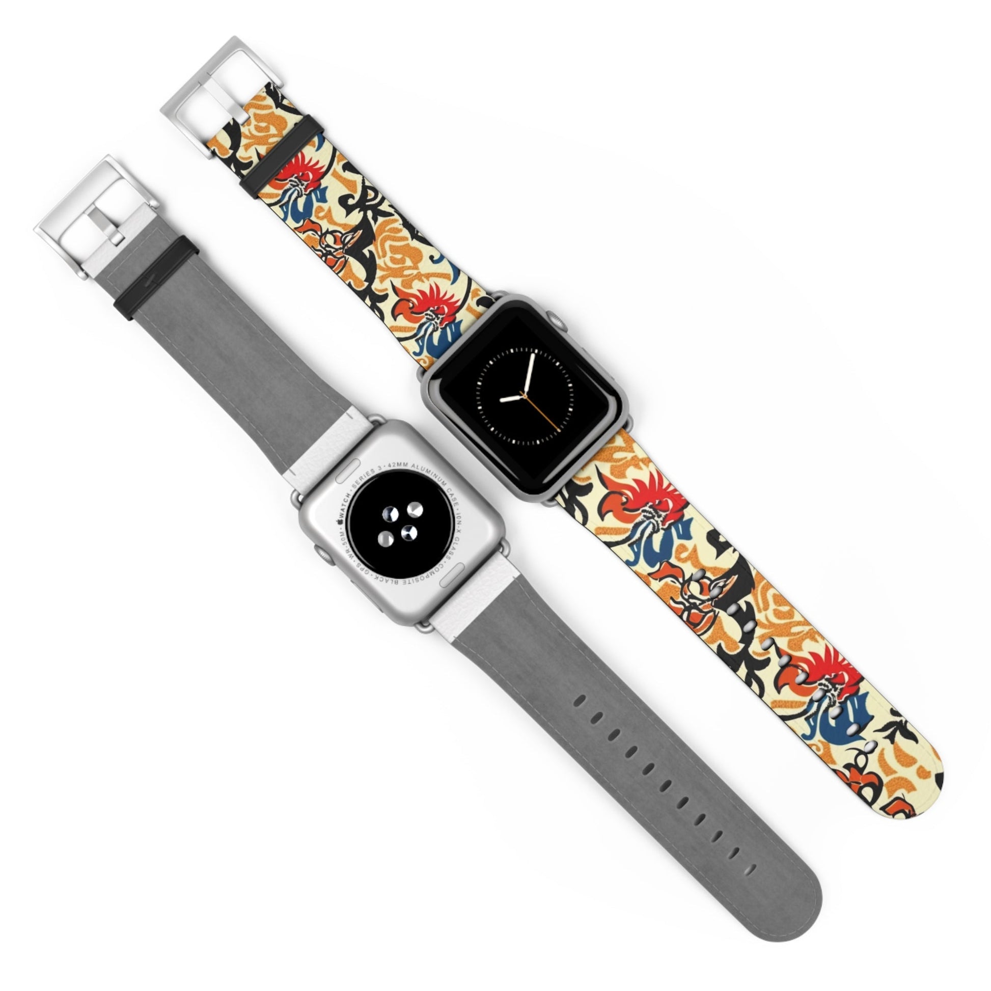 Floral Tattoo Pattern Watch Band — Vintage Red & Blue Floral Strap for Smartwatch - DIGITAL X