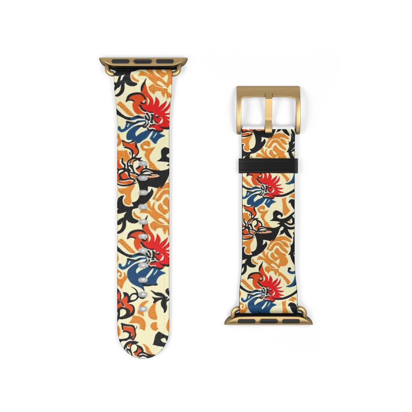 Floral Tattoo Pattern Watch Band — Vintage Red & Blue Floral Strap for Smartwatch - DIGITAL X