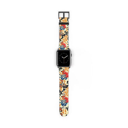Floral Tattoo Pattern Watch Band — Vintage Red & Blue Floral Strap for Smartwatch - DIGITAL X