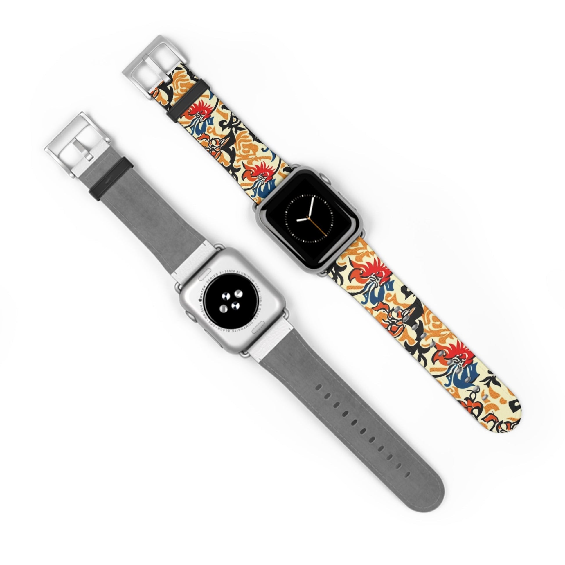 Floral Tattoo Pattern Watch Band — Vintage Red & Blue Floral Strap for Smartwatch - DIGITAL X