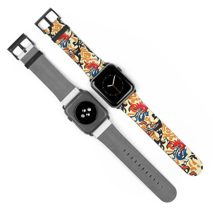 Floral Tattoo Pattern Watch Band — Vintage Red & Blue Floral Strap for Smartwatch - DIGITAL X