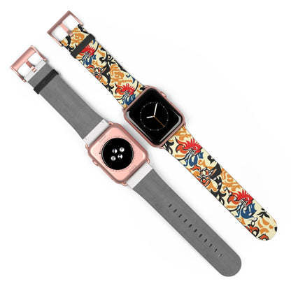 Floral Tattoo Pattern Watch Band — Vintage Red & Blue Floral Strap for Smartwatch - DIGITAL X