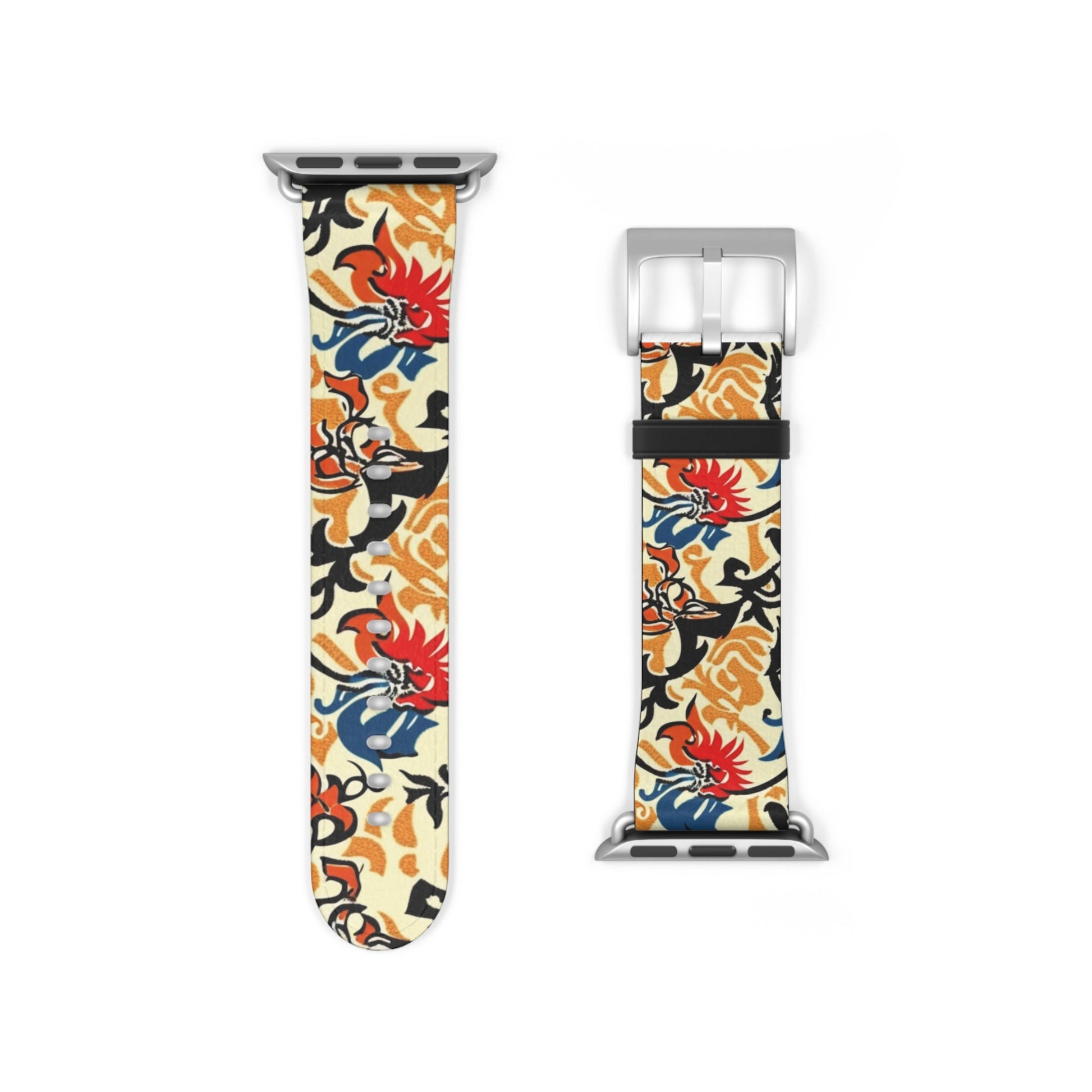 Floral Tattoo Pattern Watch Band — Vintage Red & Blue Floral Strap for Smartwatch - DIGITAL X