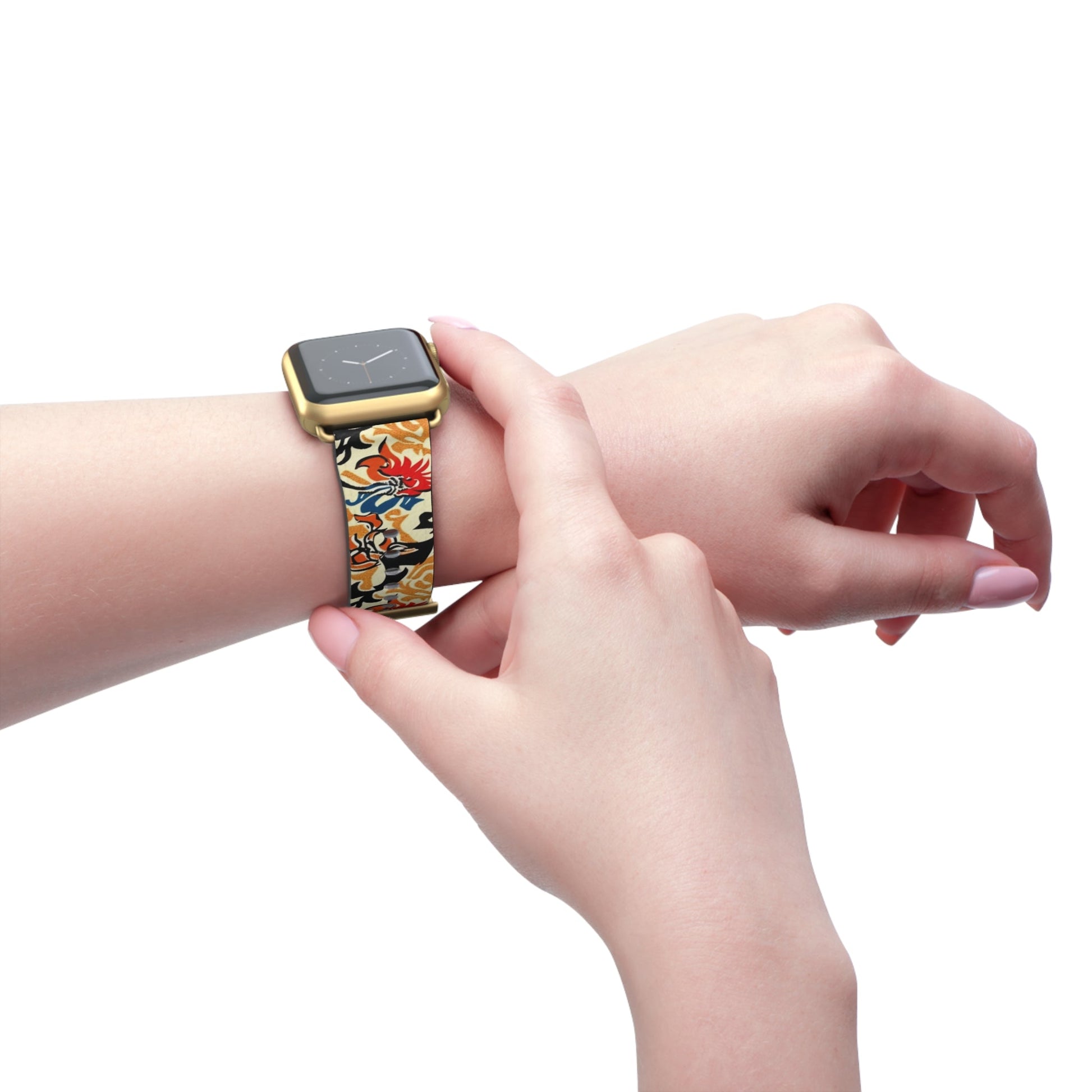 Floral Tattoo Pattern Watch Band — Vintage Red & Blue Floral Strap for Smartwatch - DIGITAL X
