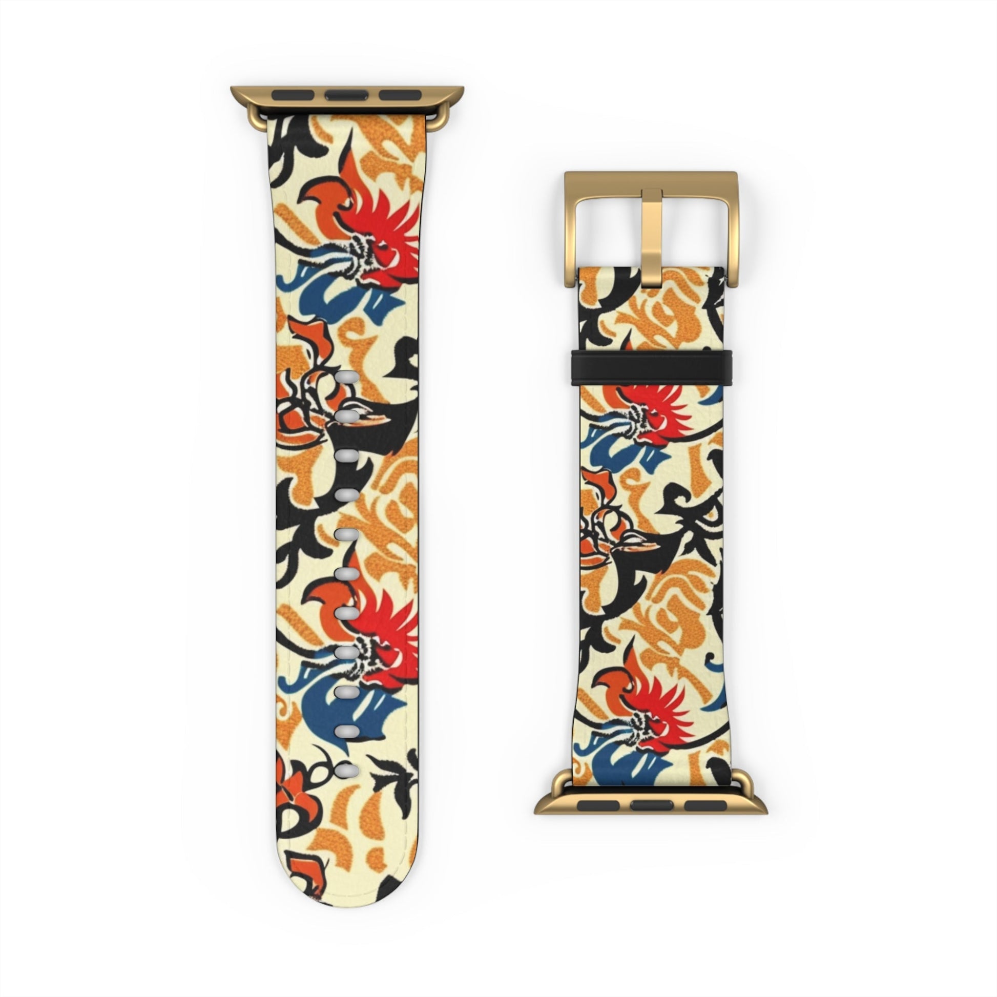 Floral Tattoo Pattern Watch Band — Vintage Red & Blue Floral Strap for Smartwatch - DIGITAL X