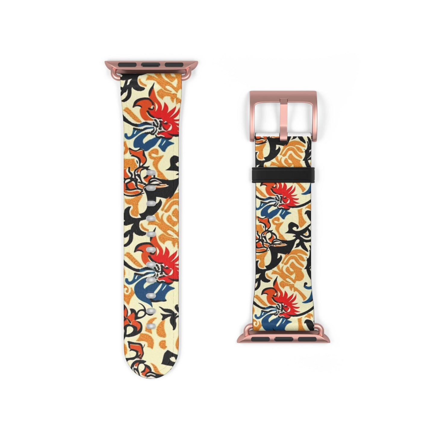 Floral Tattoo Pattern Watch Band — Vintage Red & Blue Floral Strap for Smartwatch - DIGITAL X