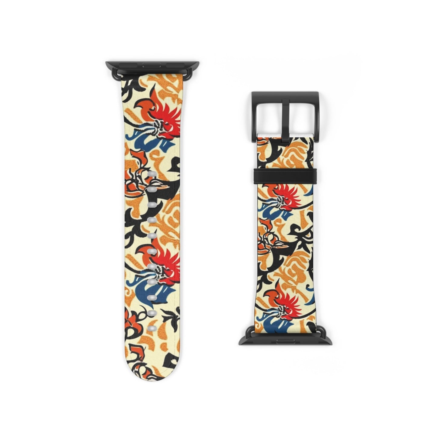 Floral Tattoo Pattern Watch Band — Vintage Red & Blue Floral Strap for Smartwatch - DIGITAL X