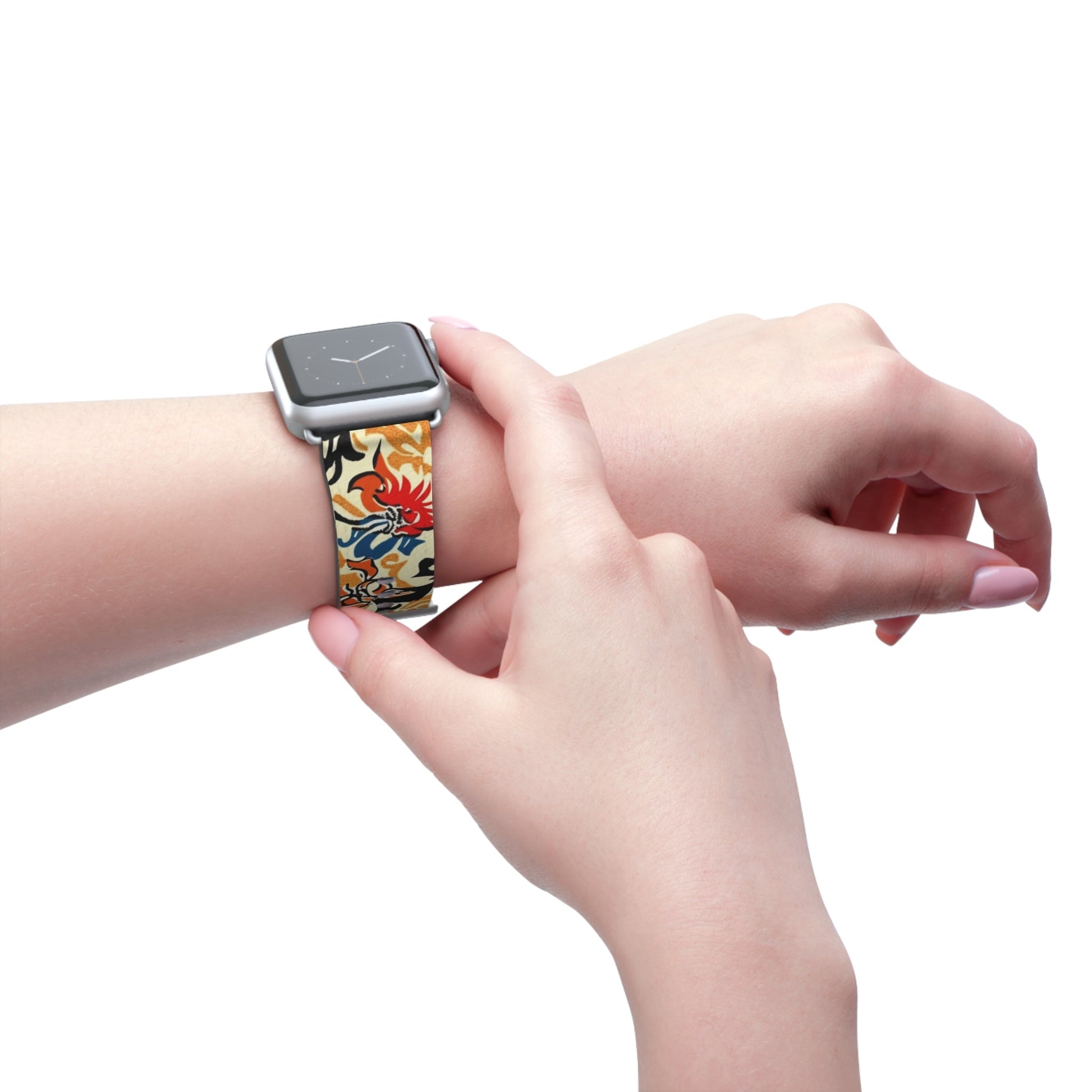 Floral Tattoo Pattern Watch Band — Vintage Red & Blue Floral Strap for Smartwatch - DIGITAL X