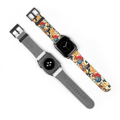 Floral Tattoo Pattern Watch Band — Vintage Red & Blue Floral Strap for Smartwatch - DIGITAL X