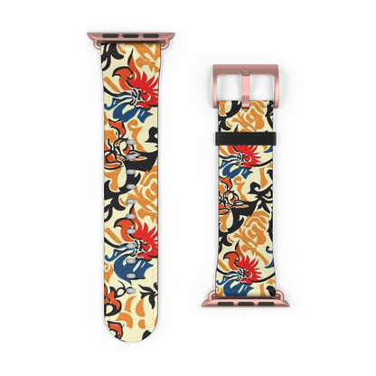 Floral Tattoo Pattern Watch Band — Vintage Red & Blue Floral Strap for Smartwatch - DIGITAL X