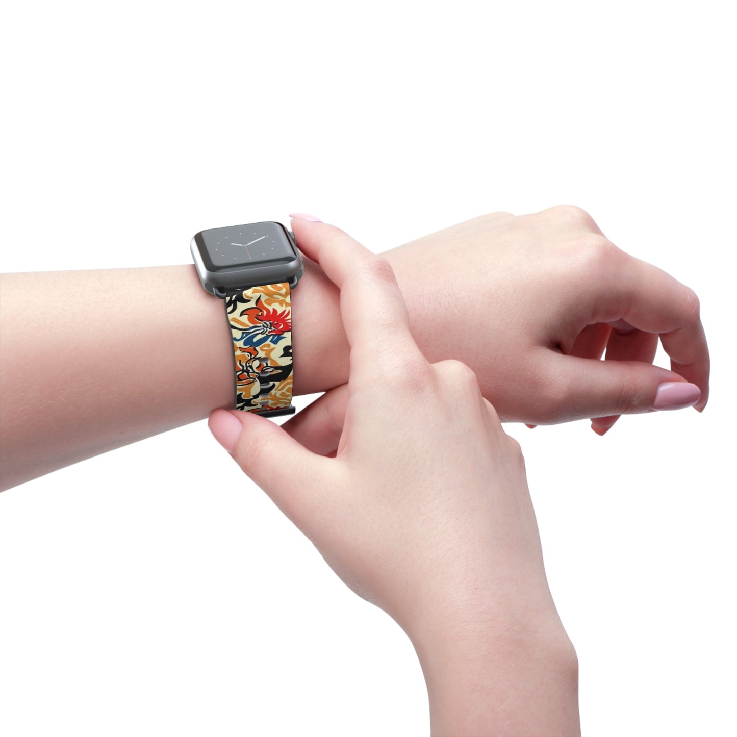 Floral Tattoo Pattern Watch Band — Vintage Red & Blue Floral Strap for Smartwatch - DIGITAL X