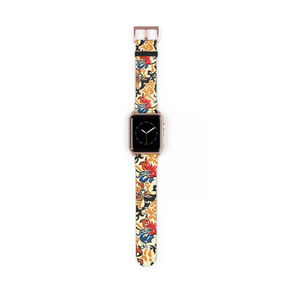 Floral Tattoo Pattern Watch Band — Vintage Red & Blue Floral Strap for Smartwatch - DIGITAL X