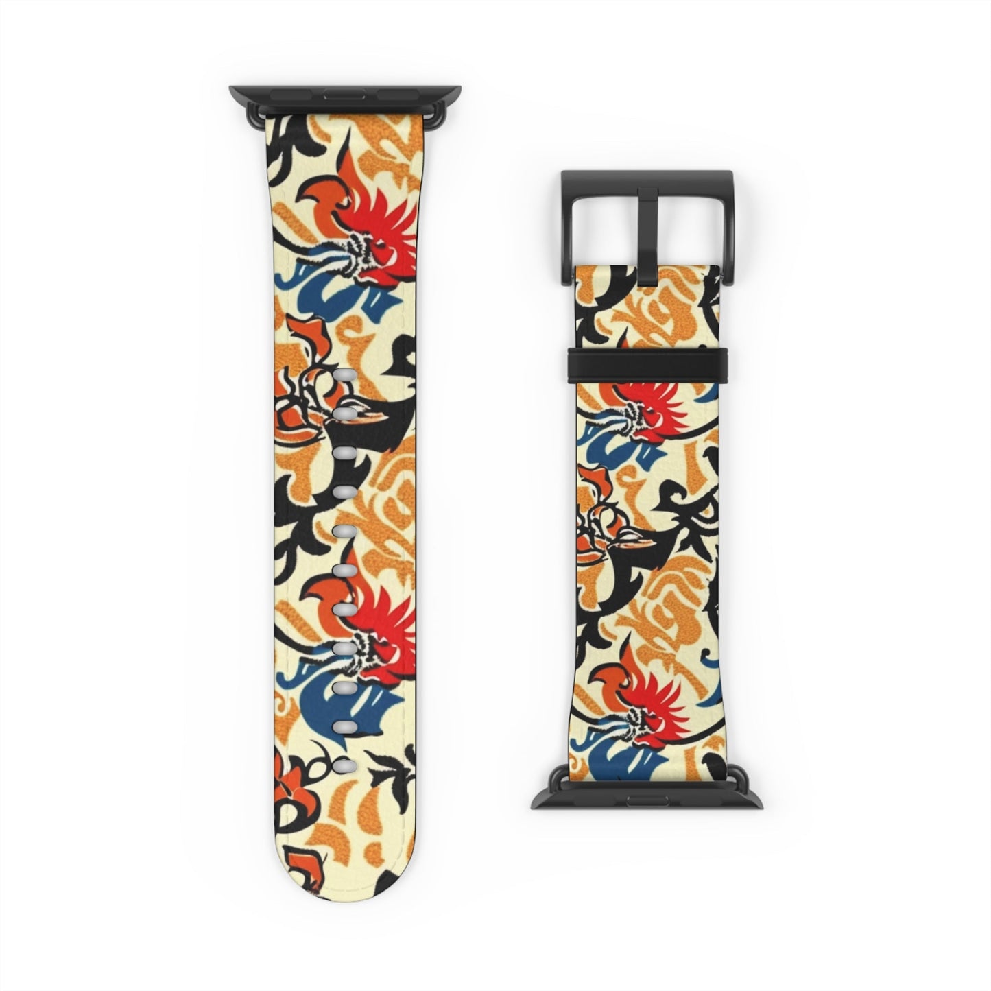 Floral Tattoo Pattern Watch Band — Vintage Red & Blue Floral Strap for Smartwatch - DIGITAL X