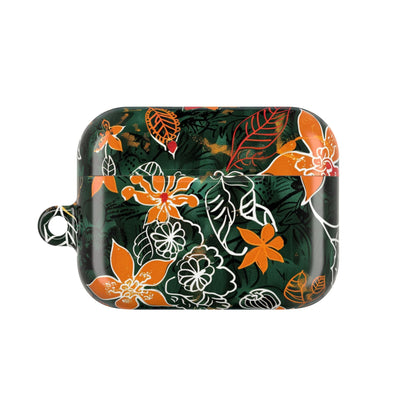 Floral Tropical AirPod Case — Green & Orange Botanical Protective Cover - DIGITAL X