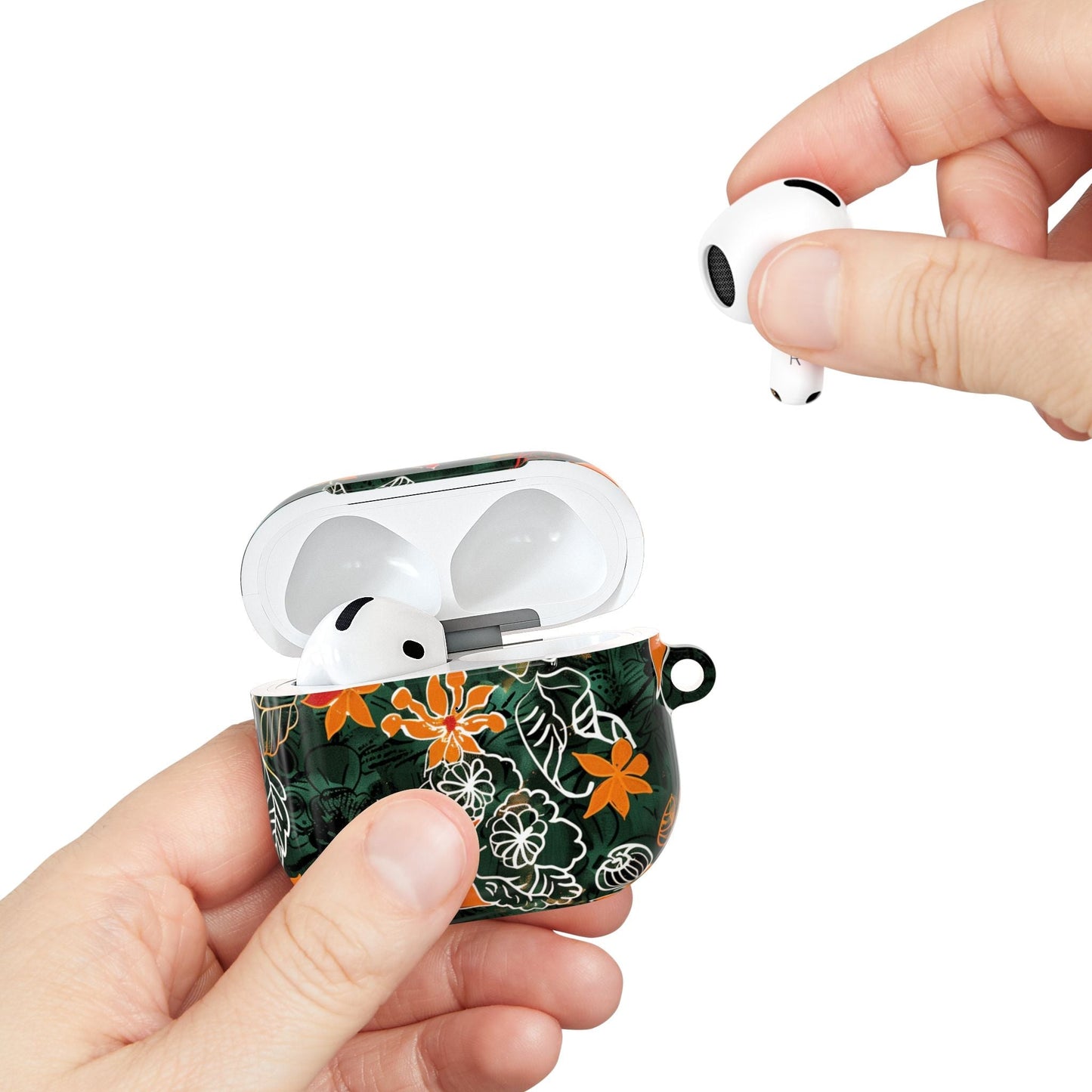 Floral Tropical AirPod Case — Green & Orange Botanical Protective Cover - DIGITAL X