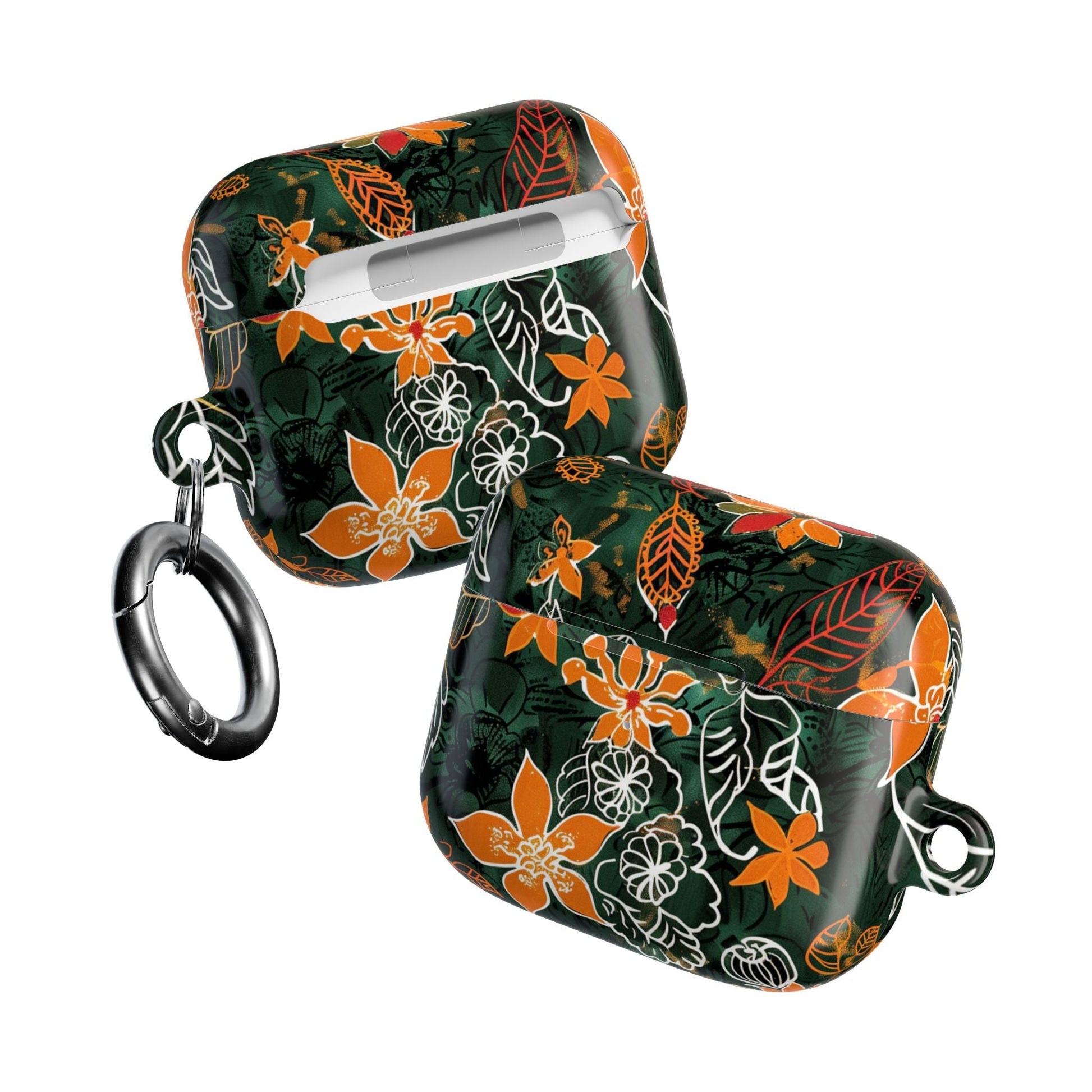 Floral Tropical AirPod Case — Green & Orange Botanical Protective Cover - DIGITAL X