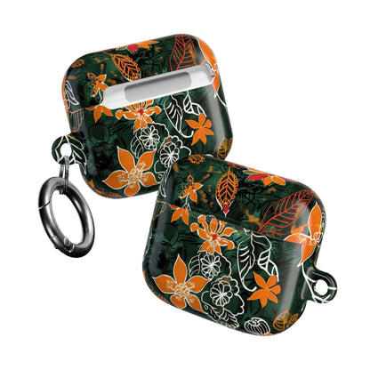 Floral Tropical AirPod Case — Green & Orange Botanical Protective Cover - DIGITAL X