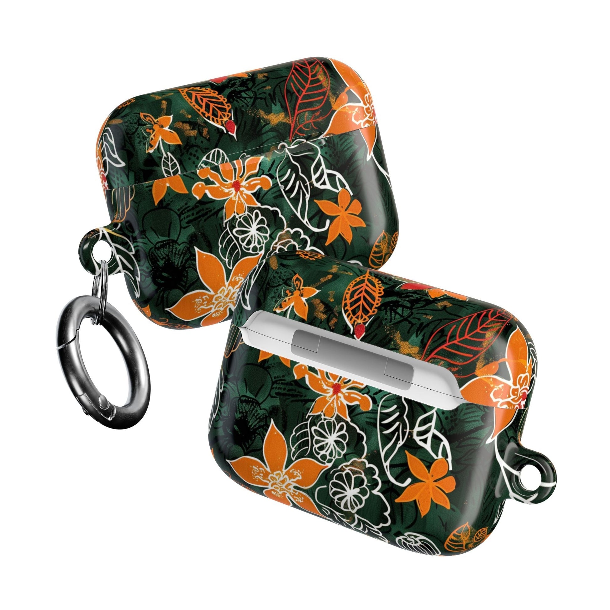 Floral Tropical AirPod Case — Green & Orange Botanical Protective Cover - DIGITAL X
