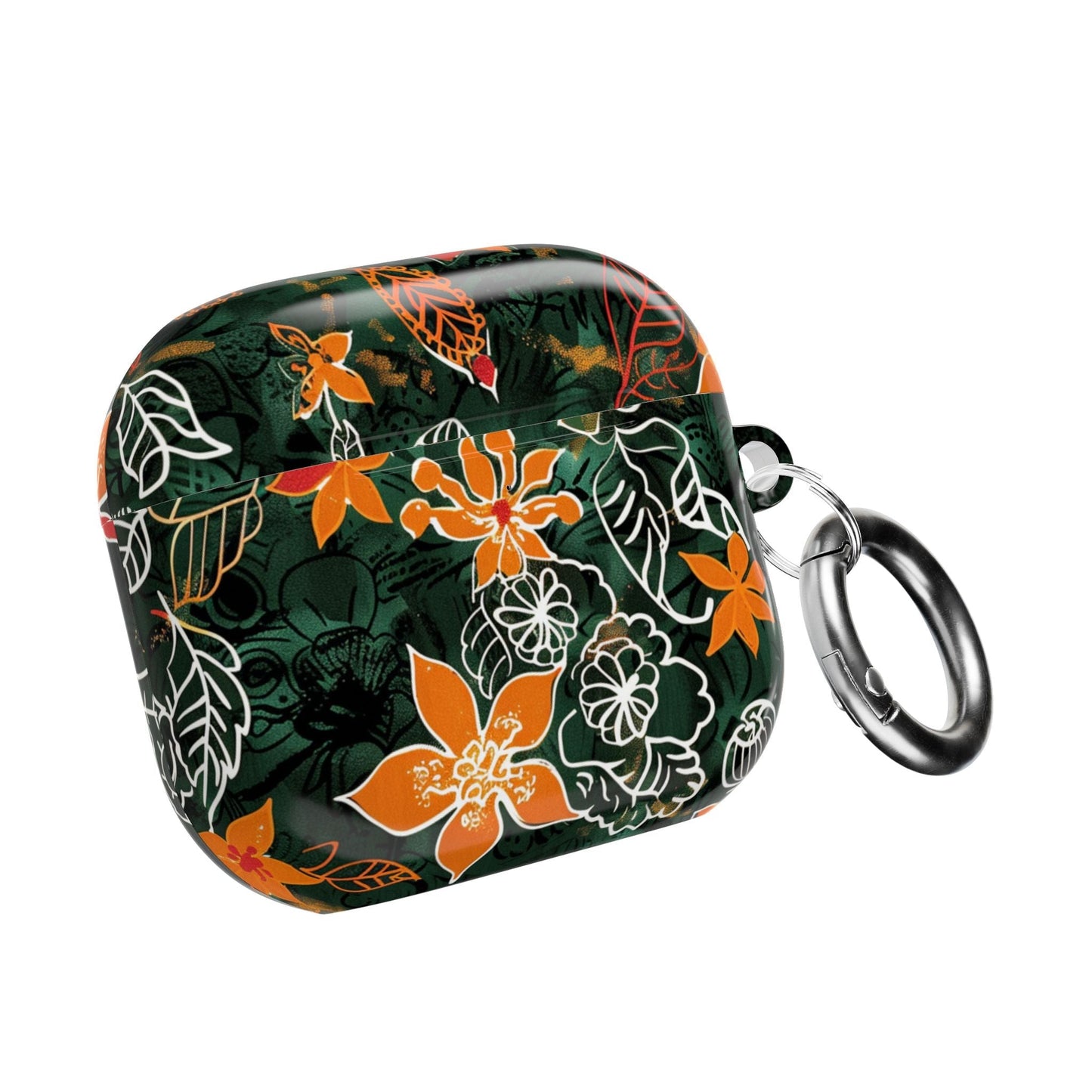 Floral Tropical AirPod Case — Green & Orange Botanical Protective Cover - DIGITAL X
