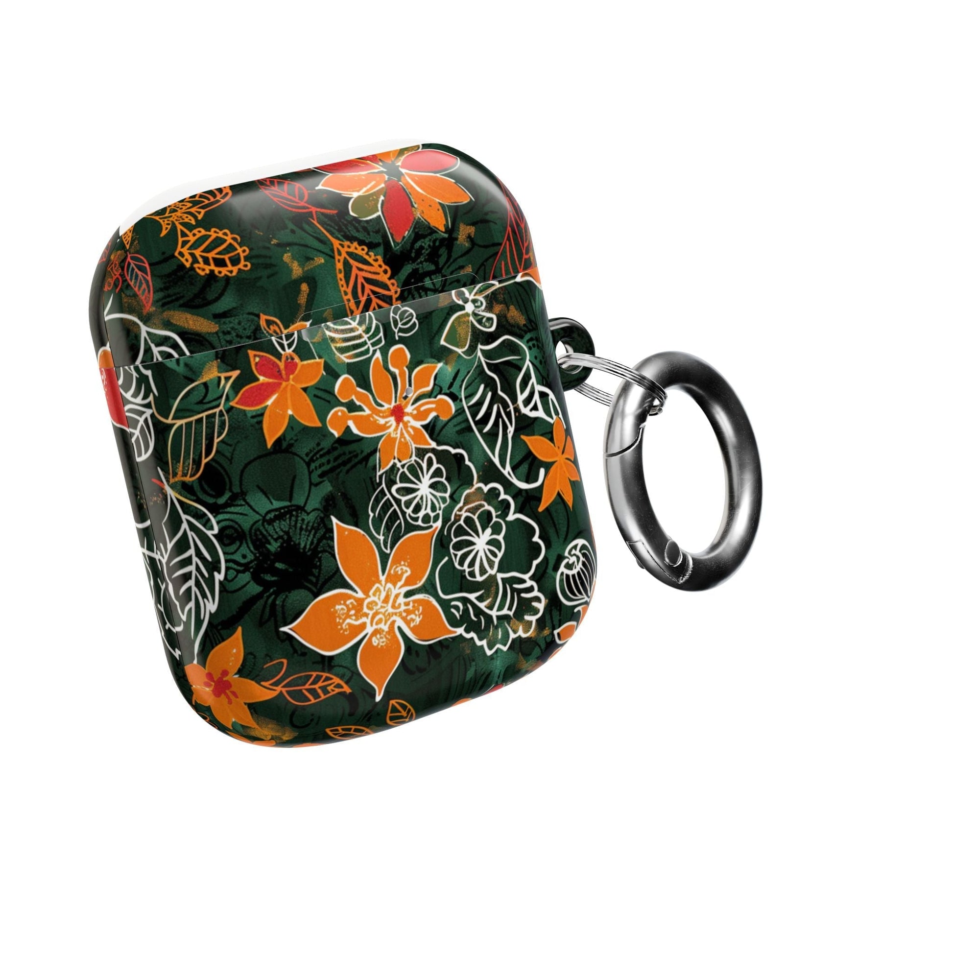 Floral Tropical AirPod Case — Green & Orange Botanical Protective Cover - DIGITAL X