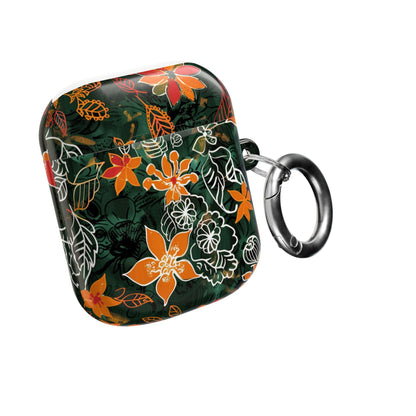 Floral Tropical AirPod Case — Green & Orange Botanical Protective Cover - DIGITAL X