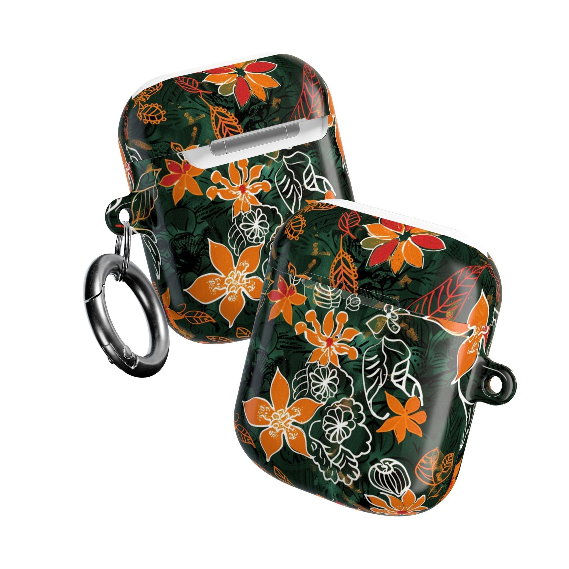 Floral Tropical AirPod Case — Green & Orange Botanical Protective Cover - DIGITAL X