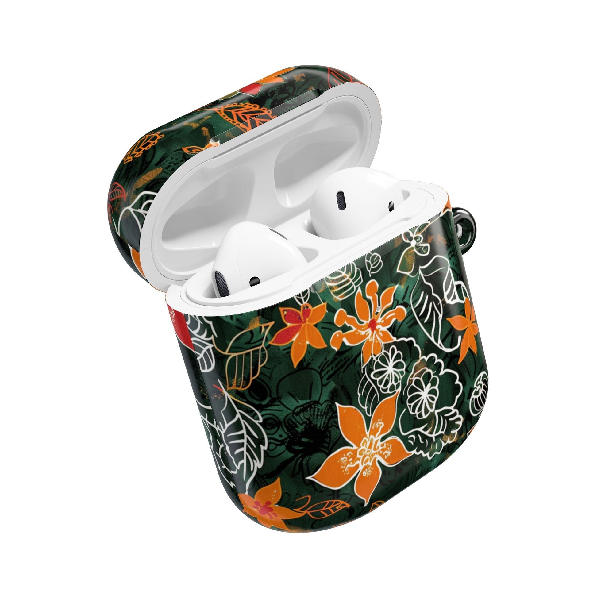 Floral Tropical AirPod Case — Green & Orange Botanical Protective Cover - DIGITAL X