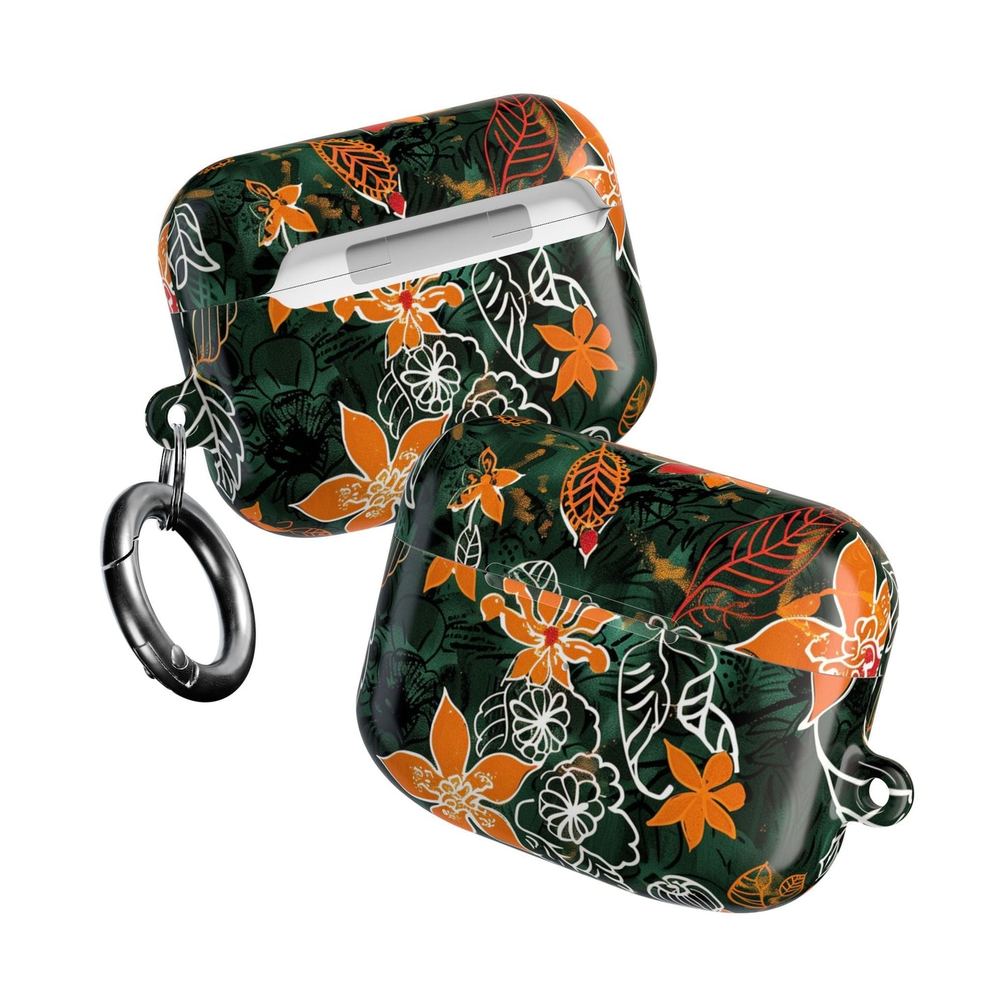 Floral Tropical AirPod Case — Green & Orange Botanical Protective Cover - DIGITAL X