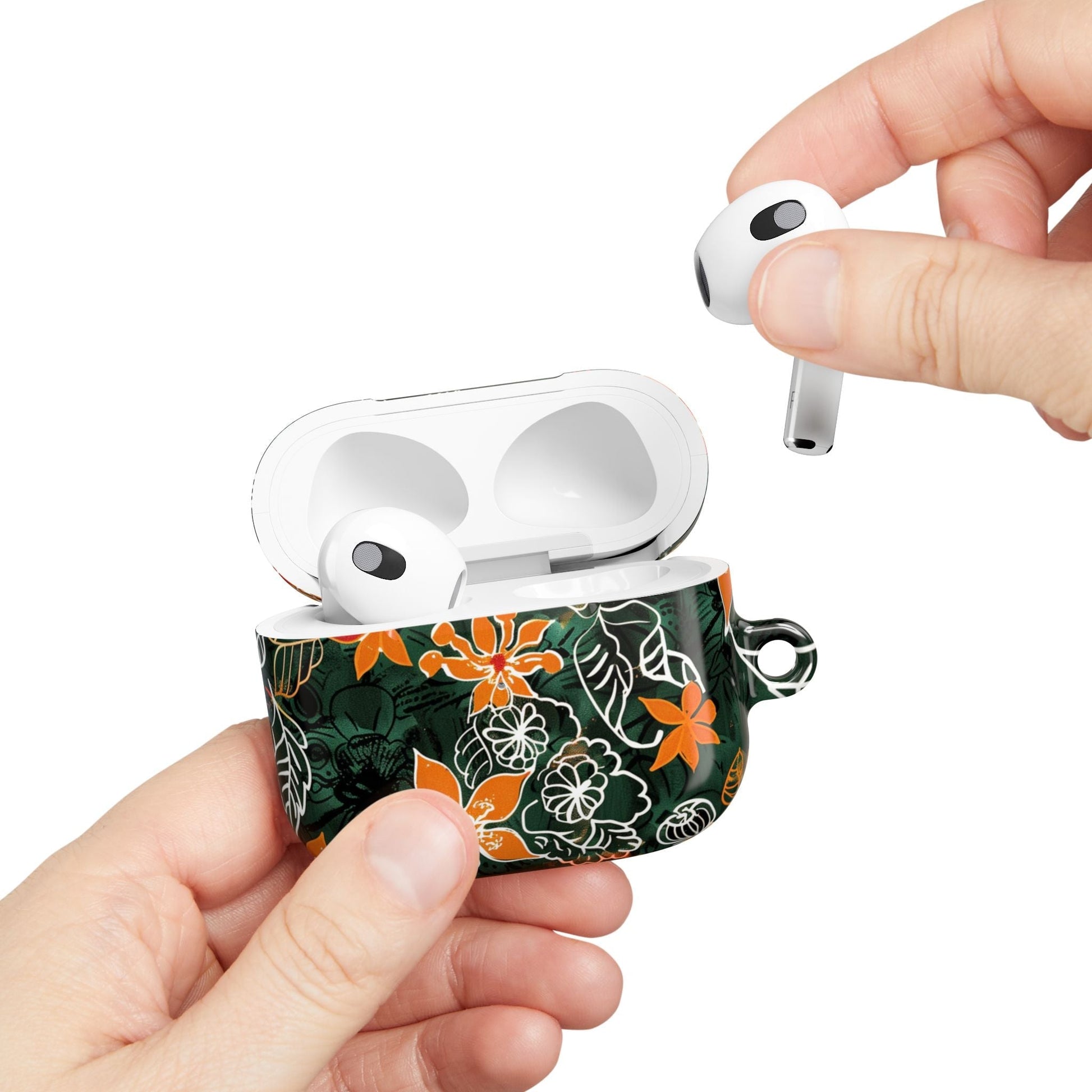 Floral Tropical AirPod Case — Green & Orange Botanical Protective Cover - DIGITAL X