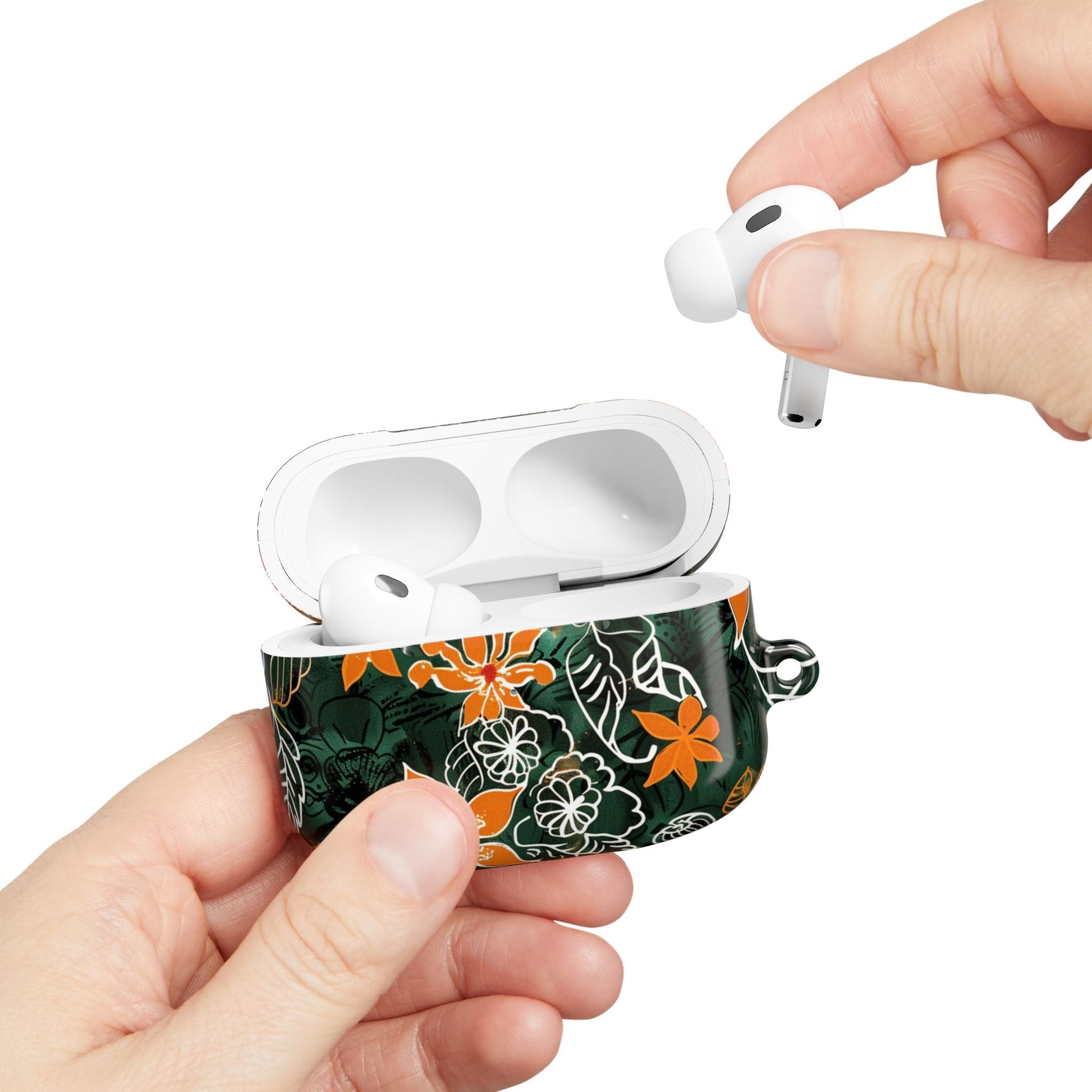 Floral Tropical AirPod Case — Green & Orange Botanical Protective Cover - DIGITAL X