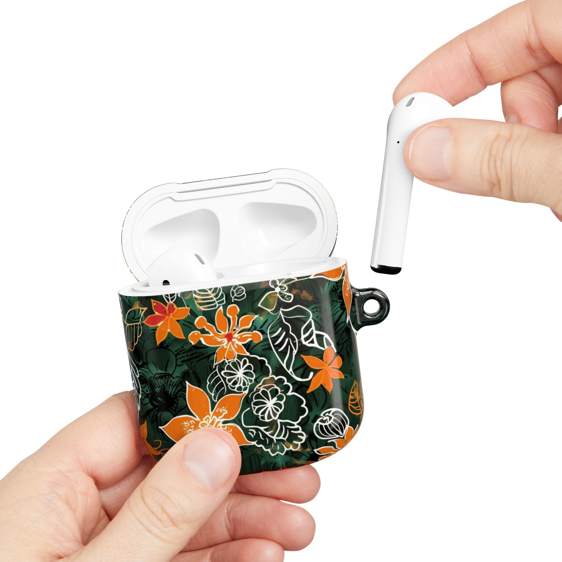 Floral Tropical AirPod Case — Green & Orange Botanical Protective Cover - DIGITAL X