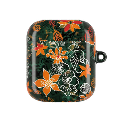 Floral Tropical AirPod Case — Green & Orange Botanical Protective Cover - DIGITAL X