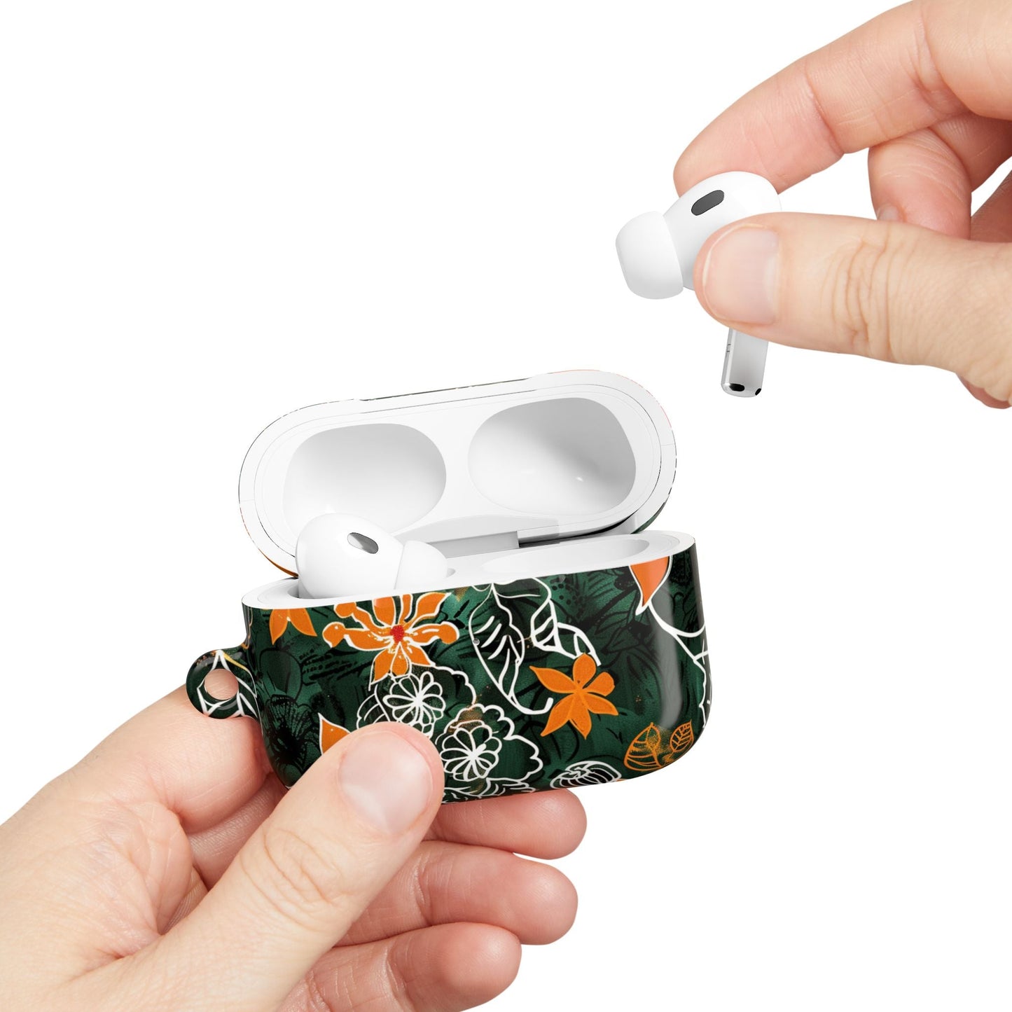 Floral Tropical AirPod Case — Green & Orange Botanical Protective Cover - DIGITAL X
