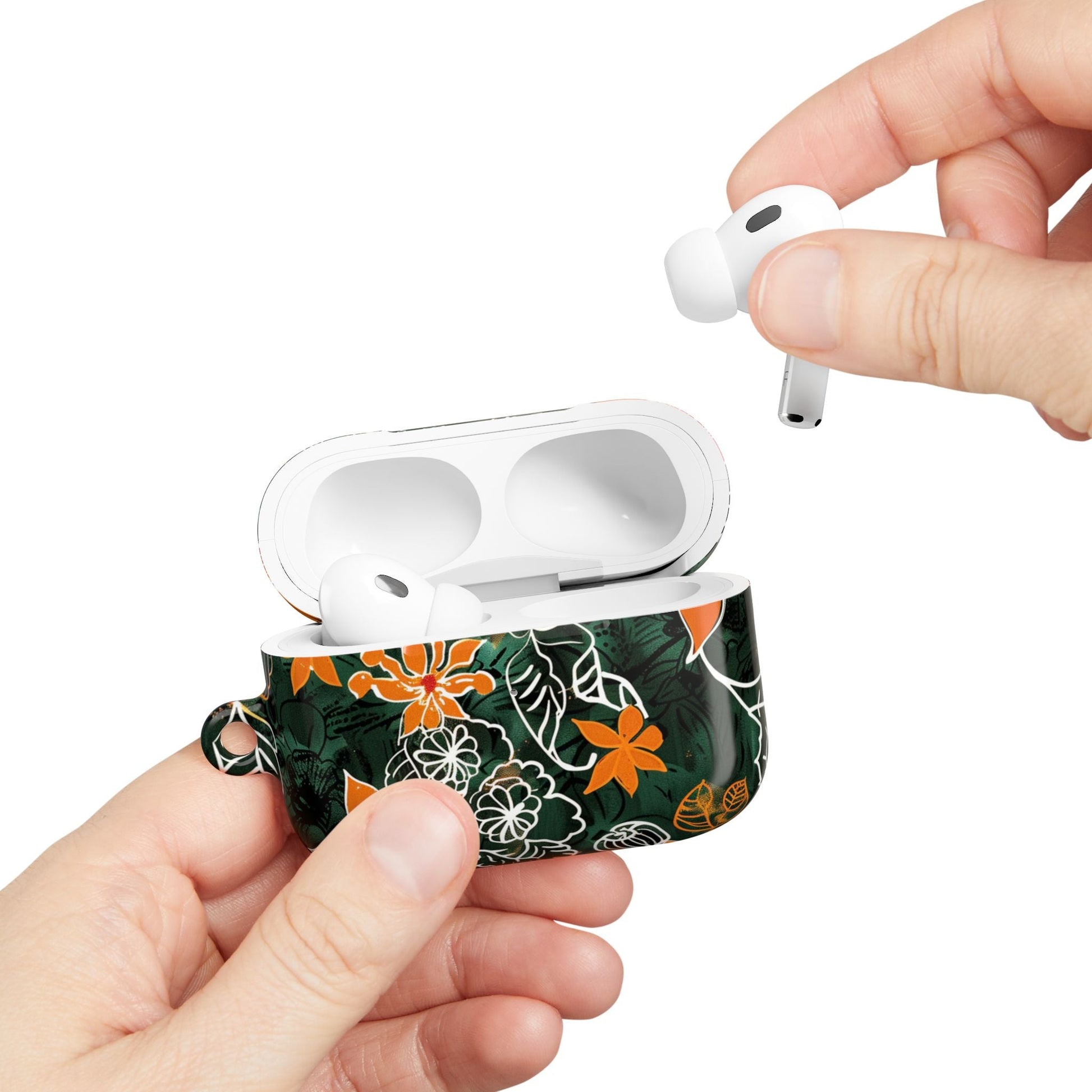 Floral Tropical AirPod Case — Green & Orange Botanical Protective Cover - DIGITAL X