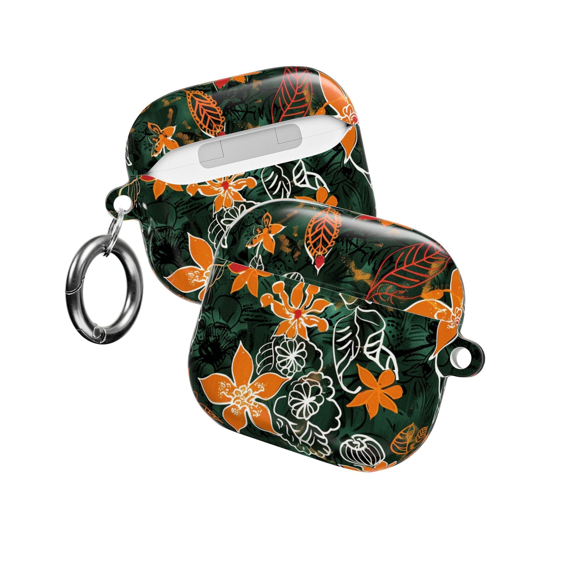 Floral Tropical AirPod Case — Green & Orange Botanical Protective Cover - DIGITAL X
