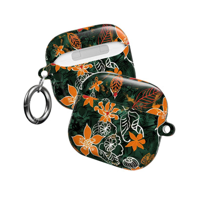 Floral Tropical AirPod Case — Green & Orange Botanical Protective Cover - DIGITAL X