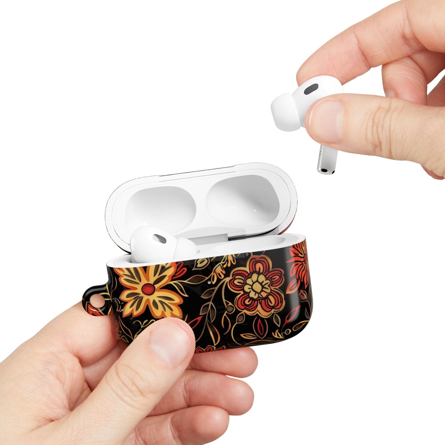 Floral Vine AirPod Case – Black & Autumn Orange Protective Cover - DIGITAL X