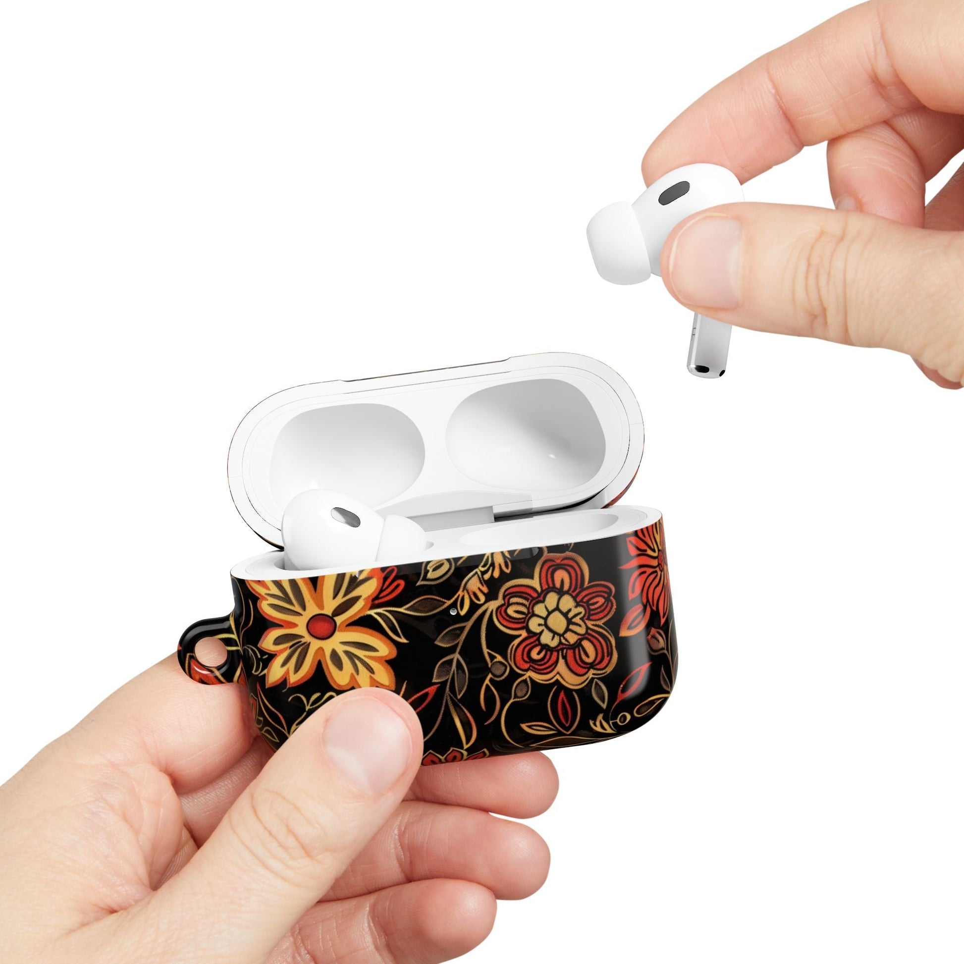 Floral Vine AirPod Case – Black & Autumn Orange Protective Cover - DIGITAL X