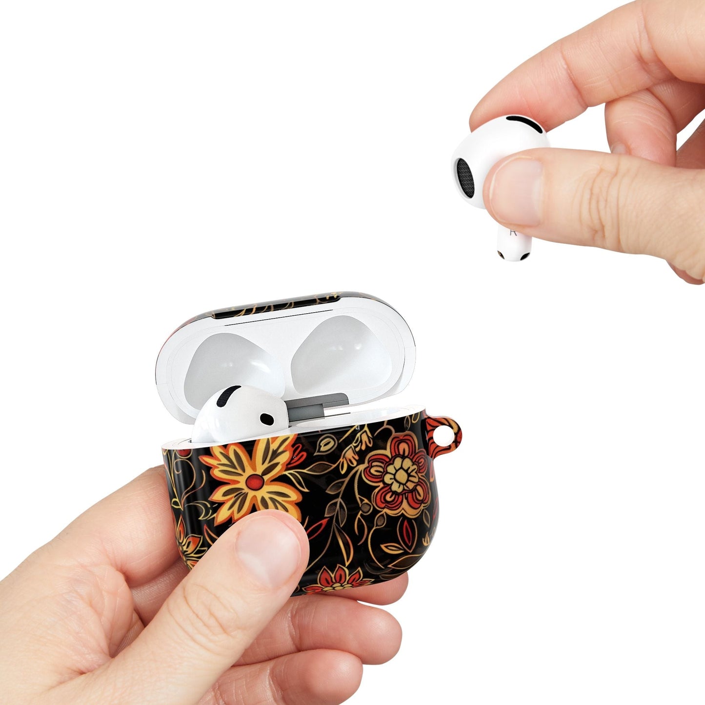 Floral Vine AirPod Case – Black & Autumn Orange Protective Cover - DIGITAL X